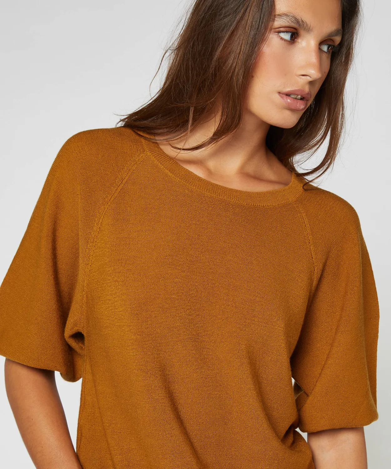 Rodier girocollo 3/4 maglione lana merino senape