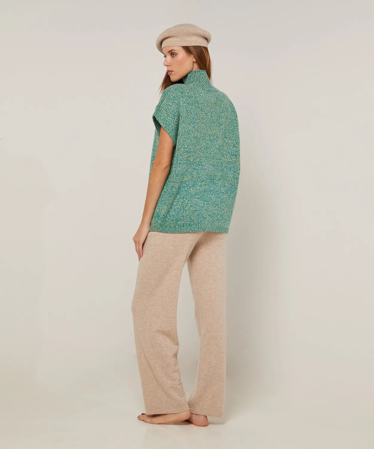 Rodier maglione collo alto maniche corte verde