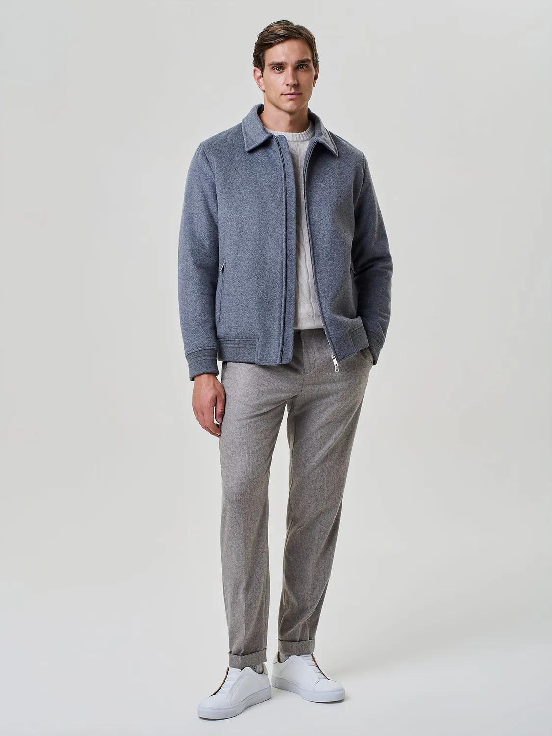 Paul Taylor Pantalone Flanella Misto Lana Beige con Risvolto