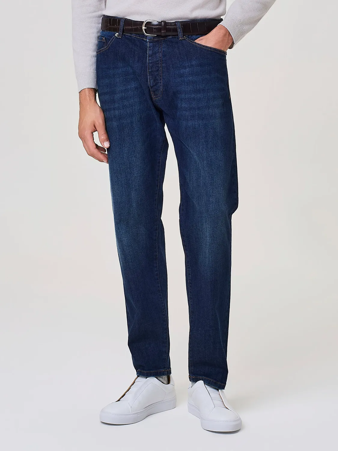 Paul Taylor pantalone denim blu cinque tasche metallo opaco