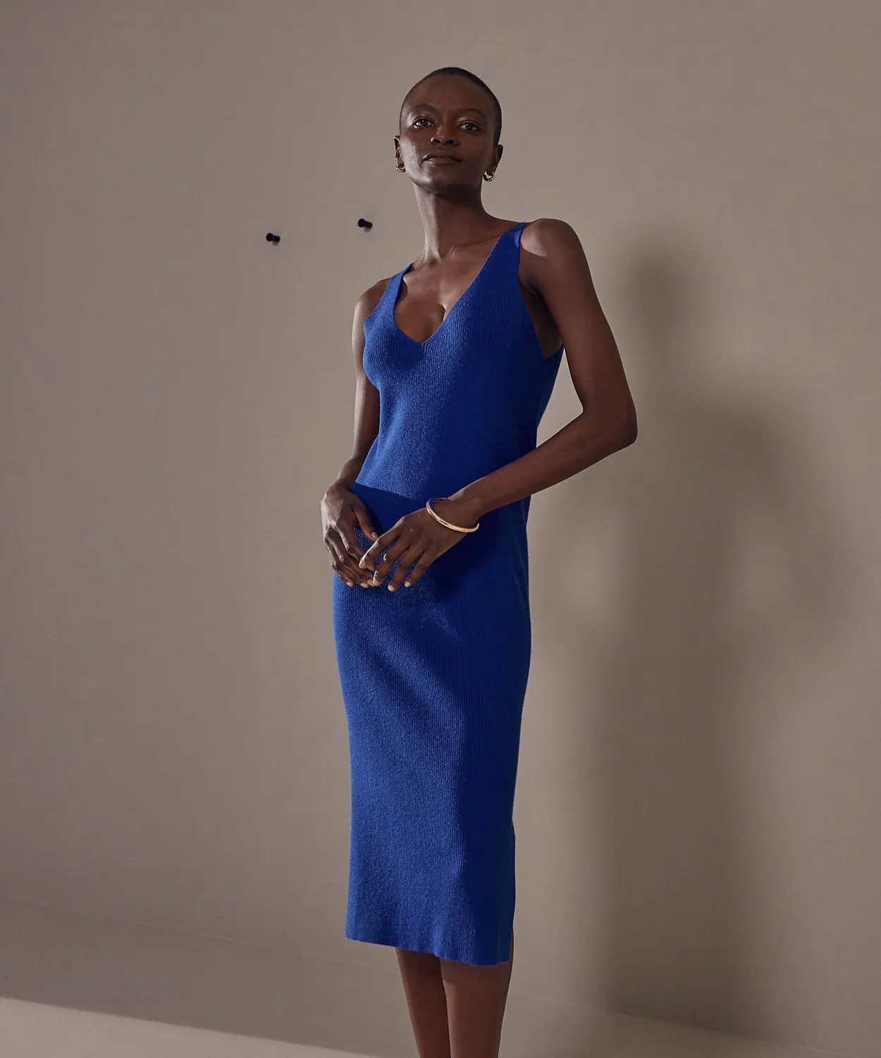 Rodier abito maglia midi senza maniche blu oltremare