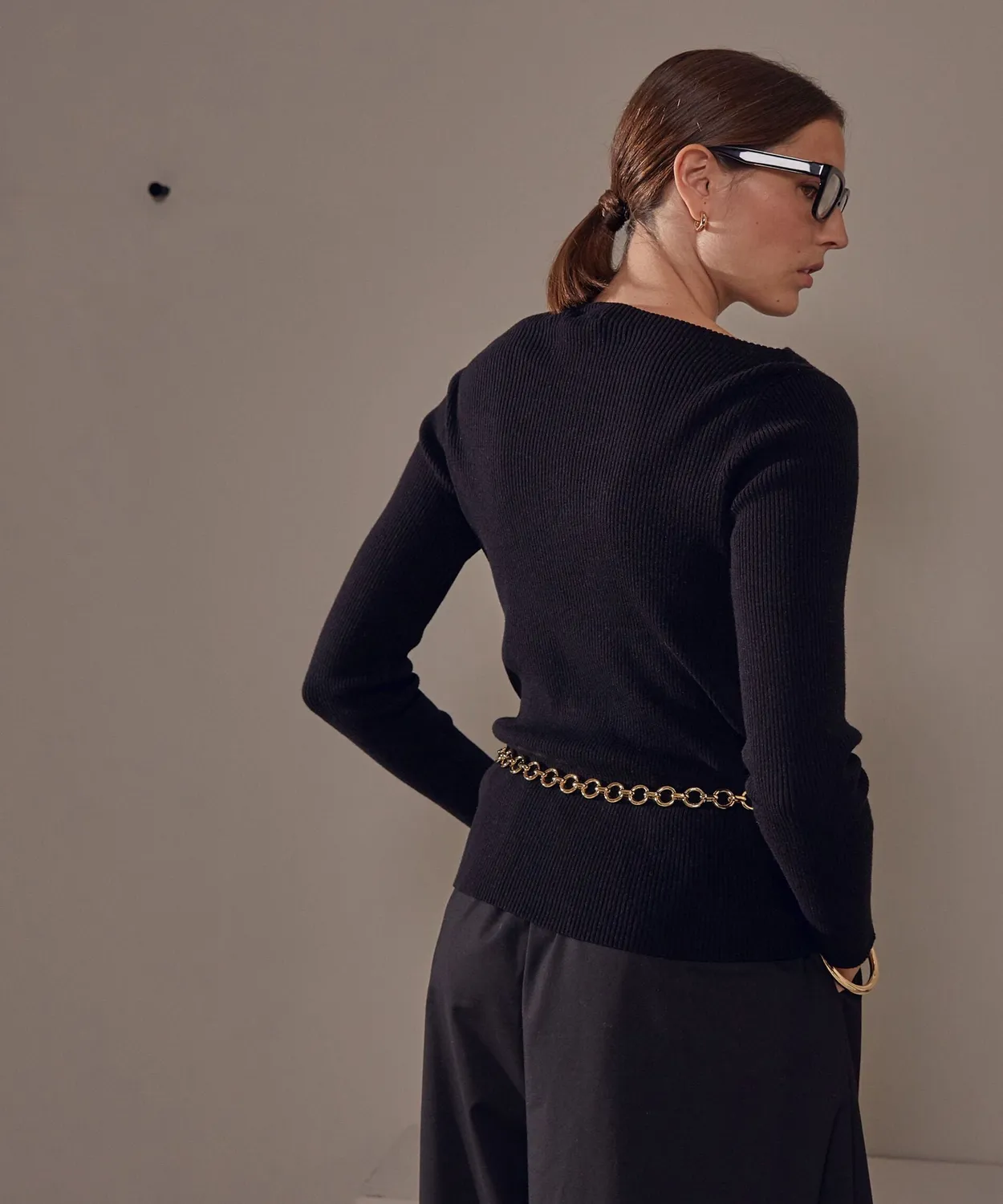 Rodier Maglione a Coste Scollo a Barca Nero Donna