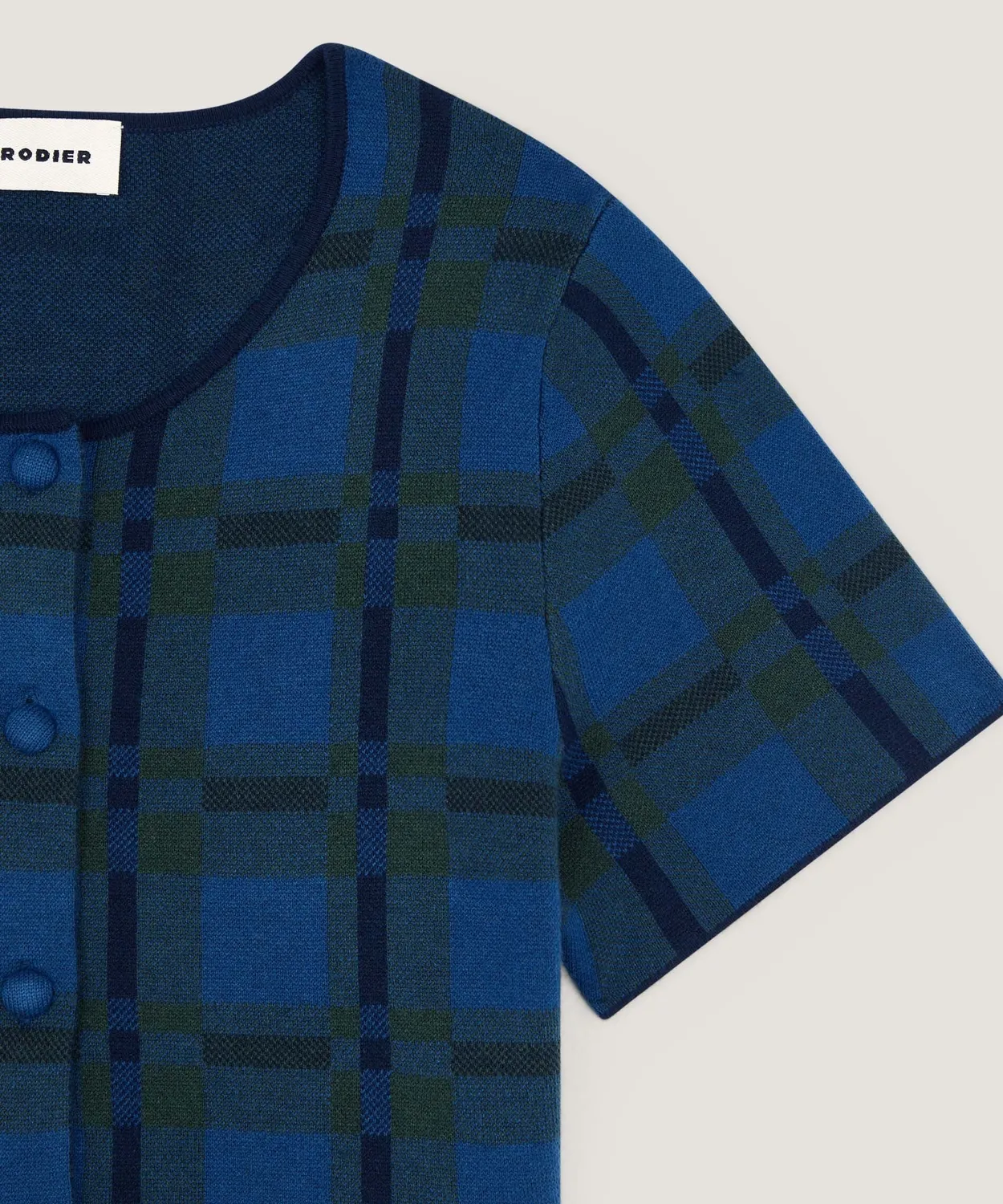Rodier camicia cropped maglia quadri blu verde bottoni