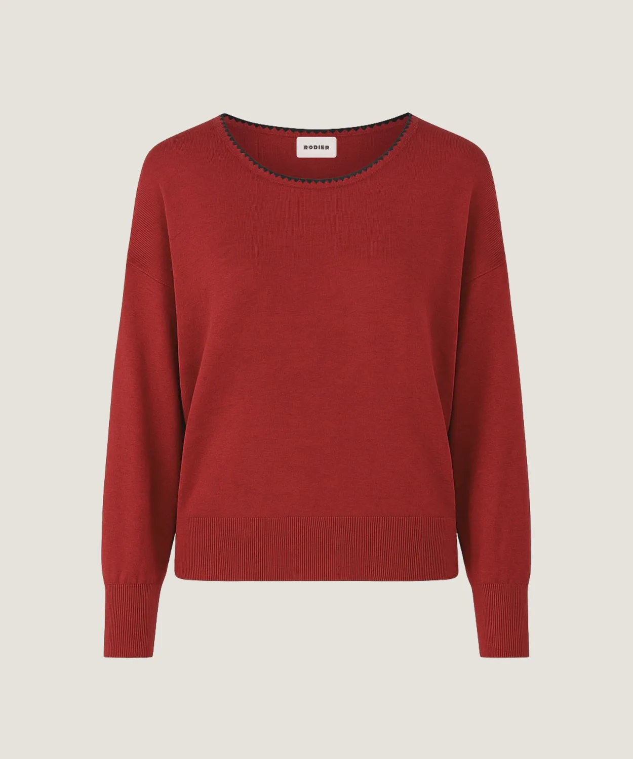 Rodier maglione girocollo maglia fine rosso mattone