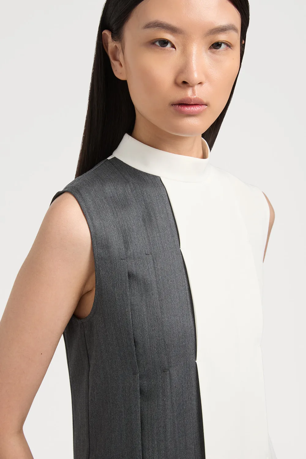 Ports 1961 Side Pleated Blouse camicia bianco-grigio pieghe
