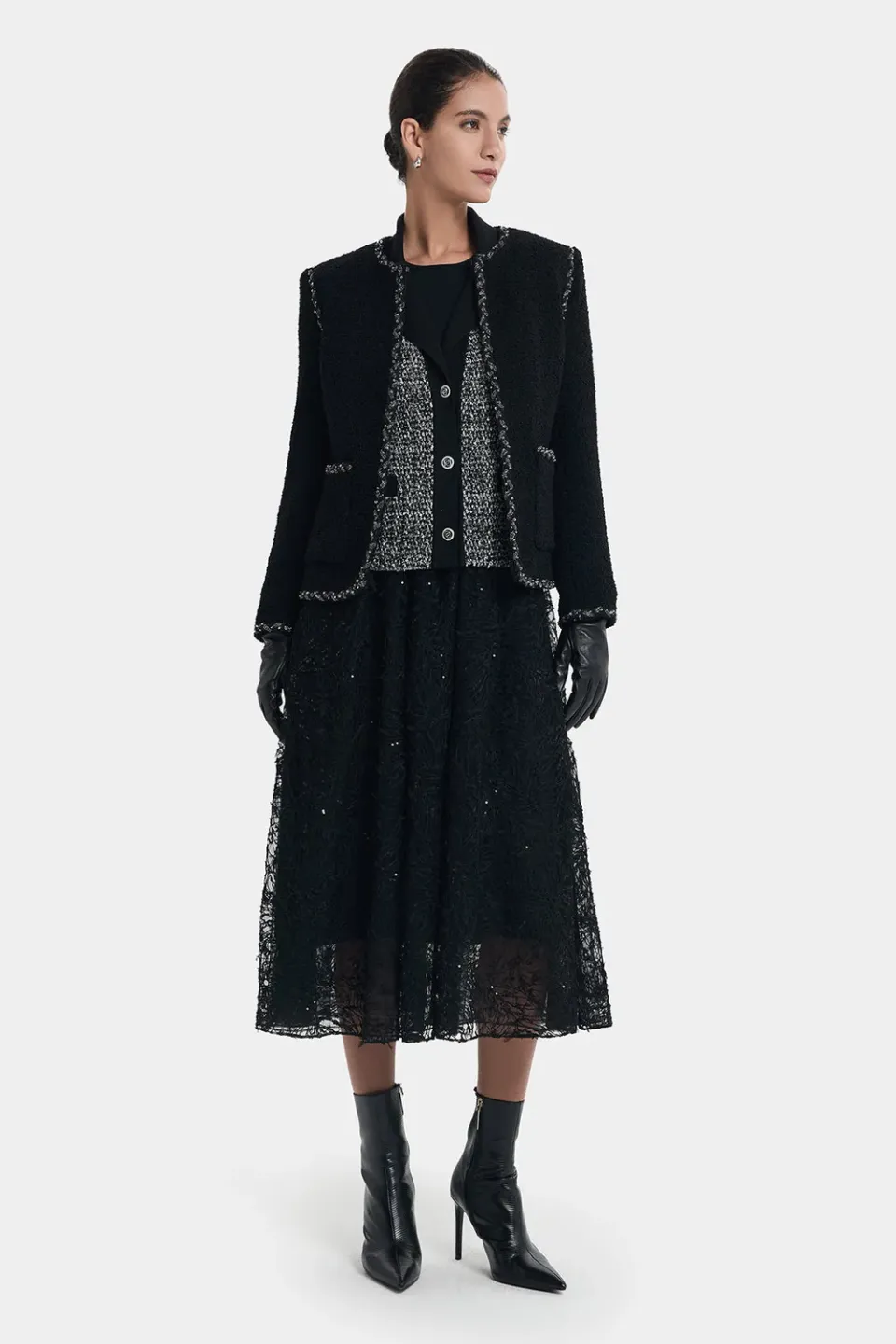 PORTS Timeless Chic giacca tweed nera filo argento
