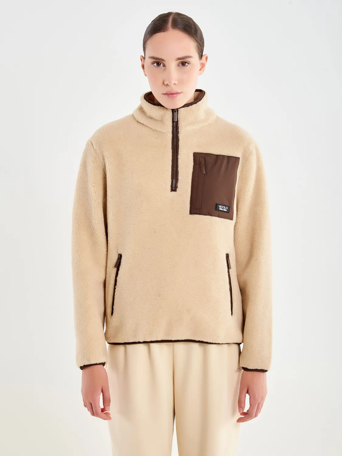 Vicolo Felpa in Teddy Collo Camionneur Beige