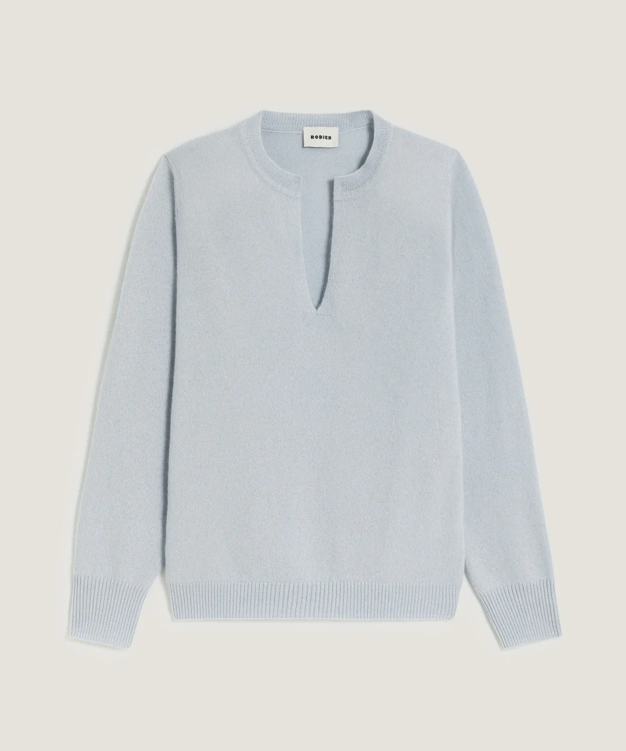 Rodier Maglione cashmere collo tunisino celeste S-XL