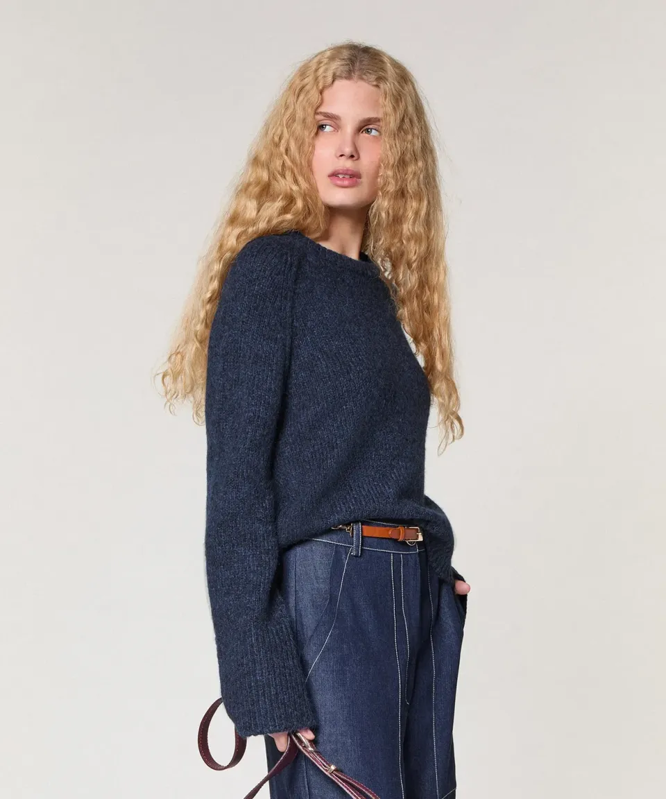 Rodier maglione girocollo maglia grossa donna blu navy