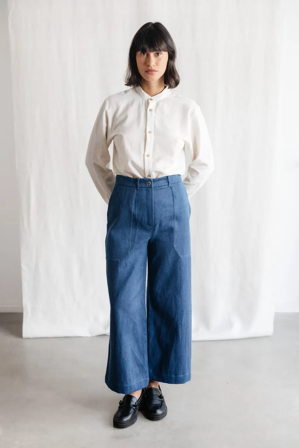 Jyoti Fair Works Damini pantaloni denim cotone gamba larga