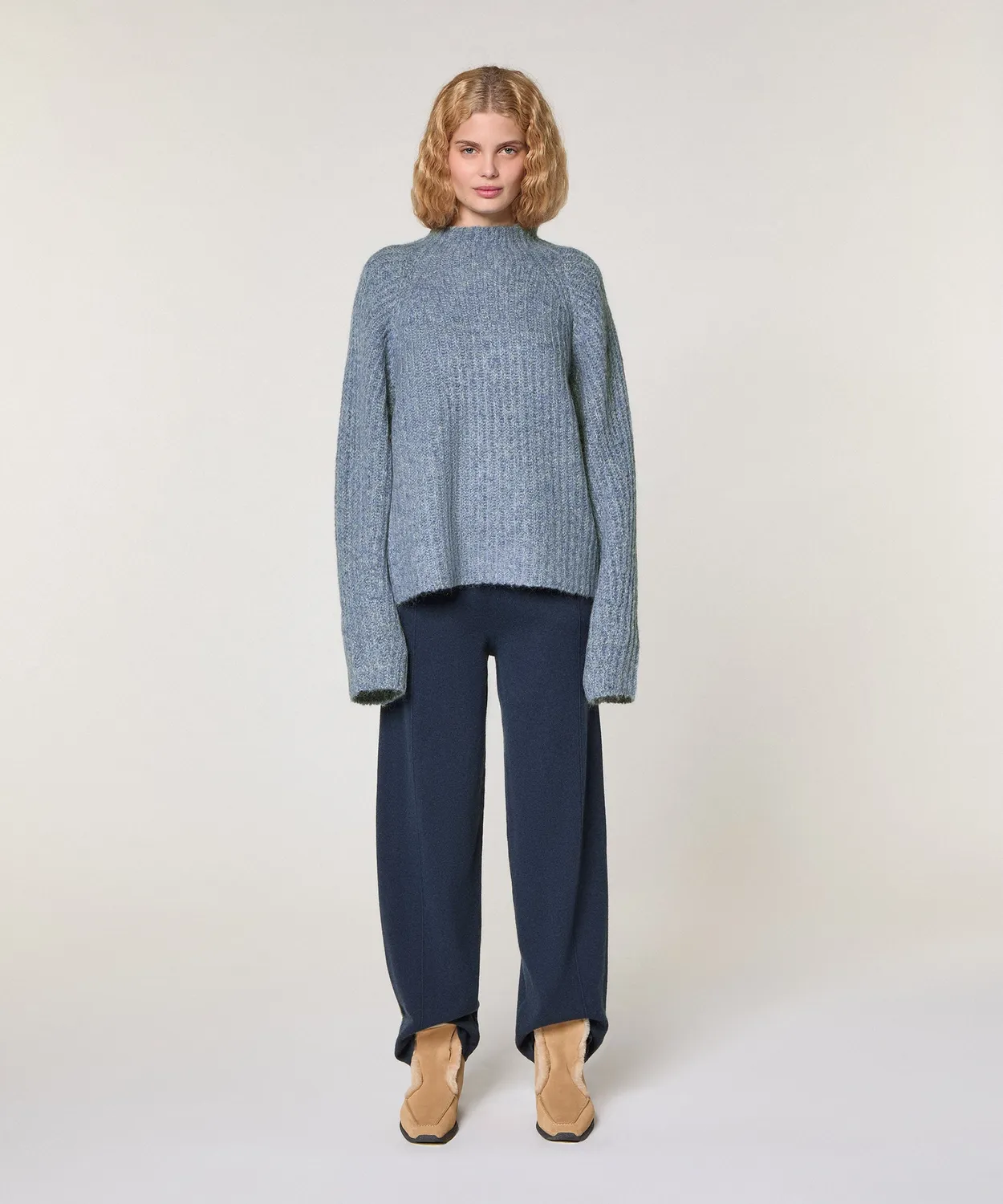 Rodier Maglione Oversize Blu Maglia Grossa Melange