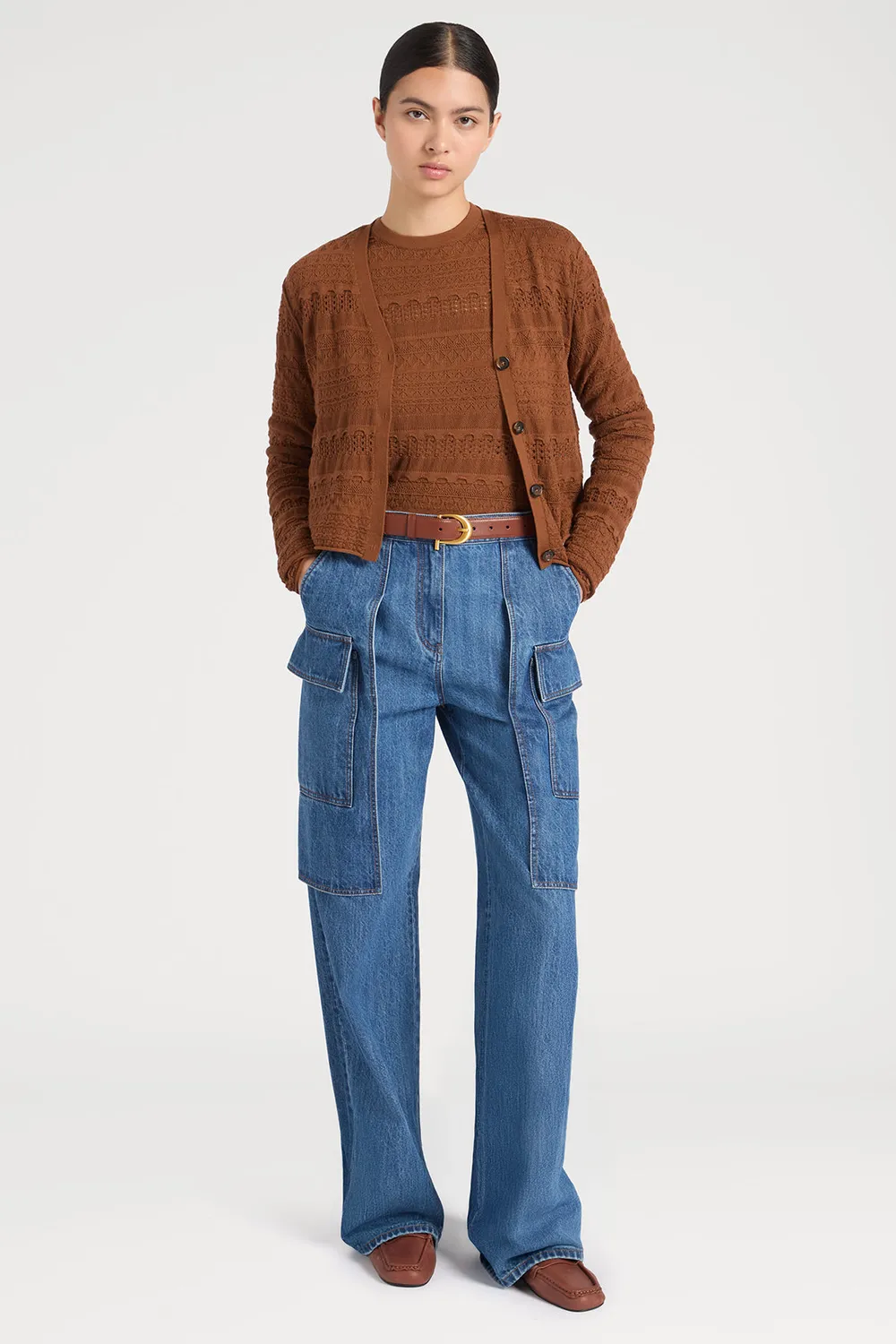 PORTS 1961 maglia cropped toffee maniche lunghe