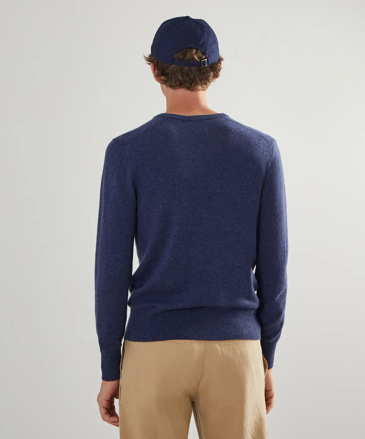 Rodier maglione V uomo cashmere blu denim