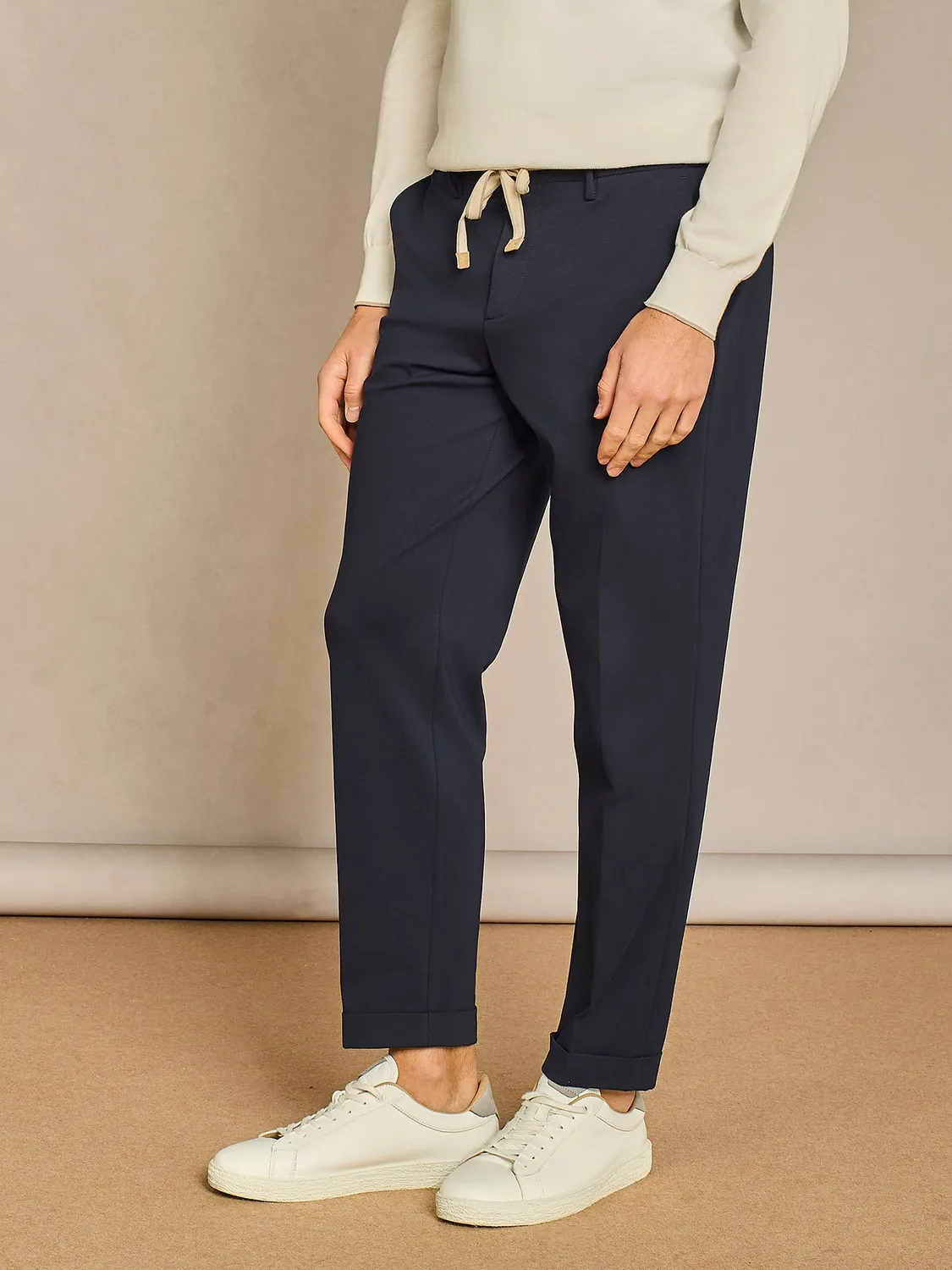 Paul Taylor Pantalone Laccio Jersey Blu Wide Risvolto 3,5 cm