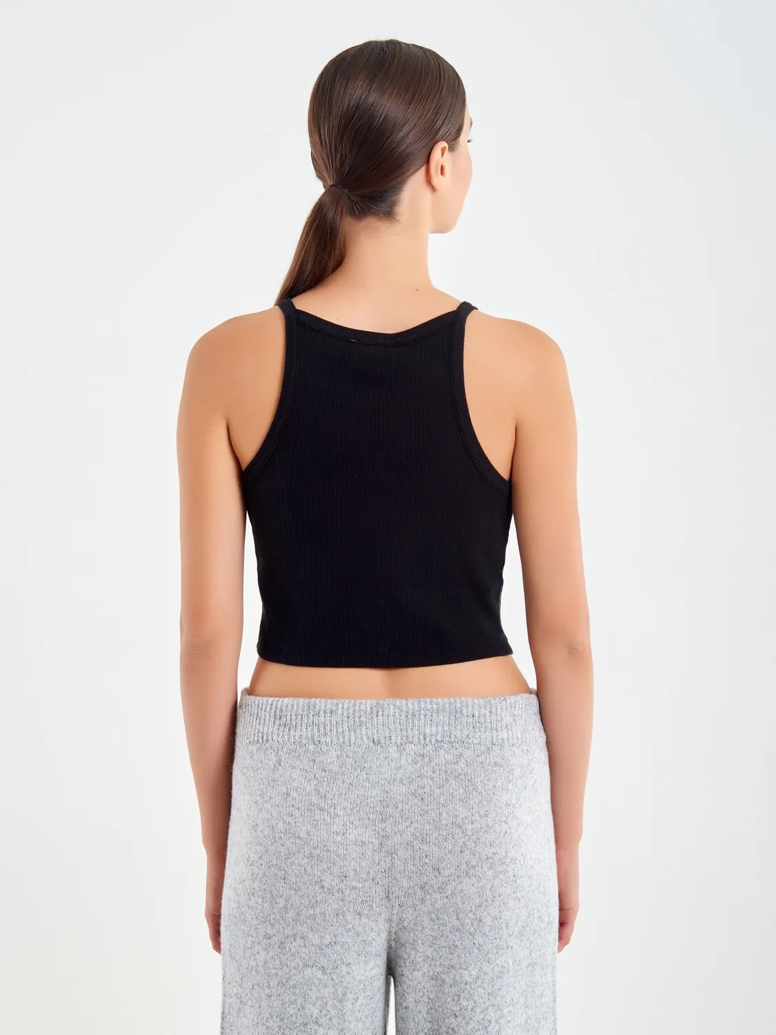 Vicolo Canotta Corta a Costine top nero cotone S-L