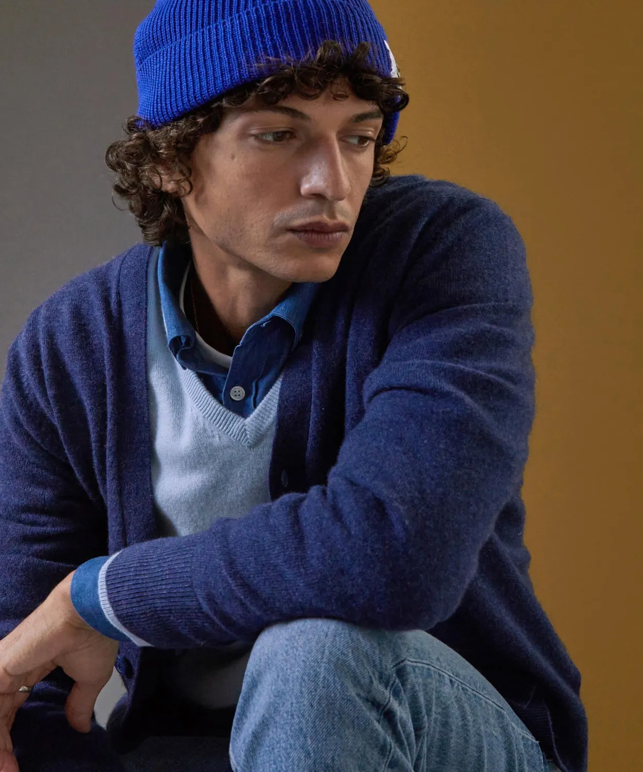 Rodier maglia scollo V cashmere 2 fili celeste uomo