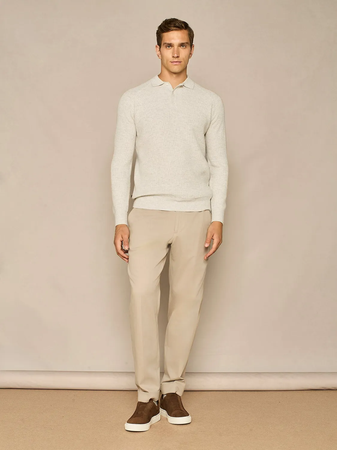 Paul Taylor polo costa inglese misto lana grigio chiaro manica lunga