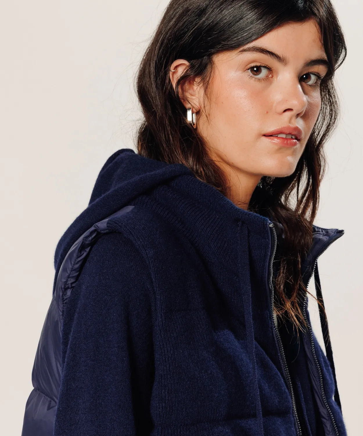 Rodier piumino smanicato cashmere blu navy