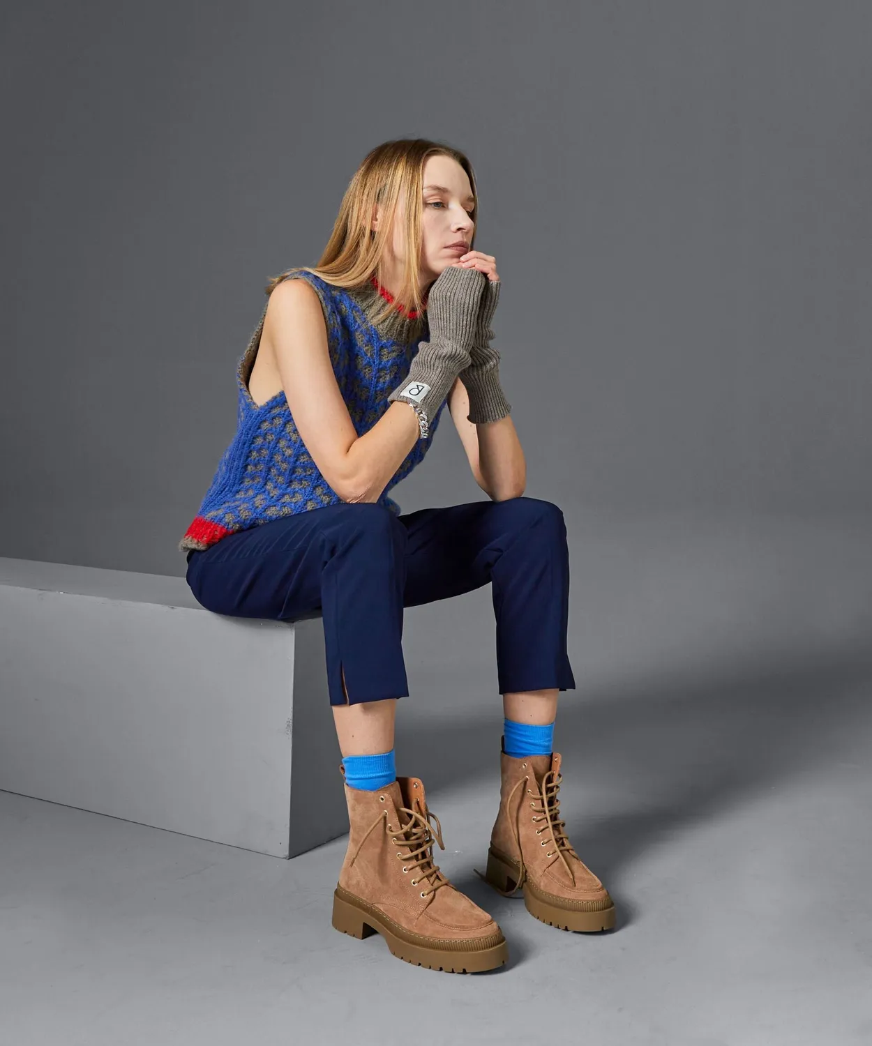 Rodier maglia jacquard senza maniche blu oltremare
