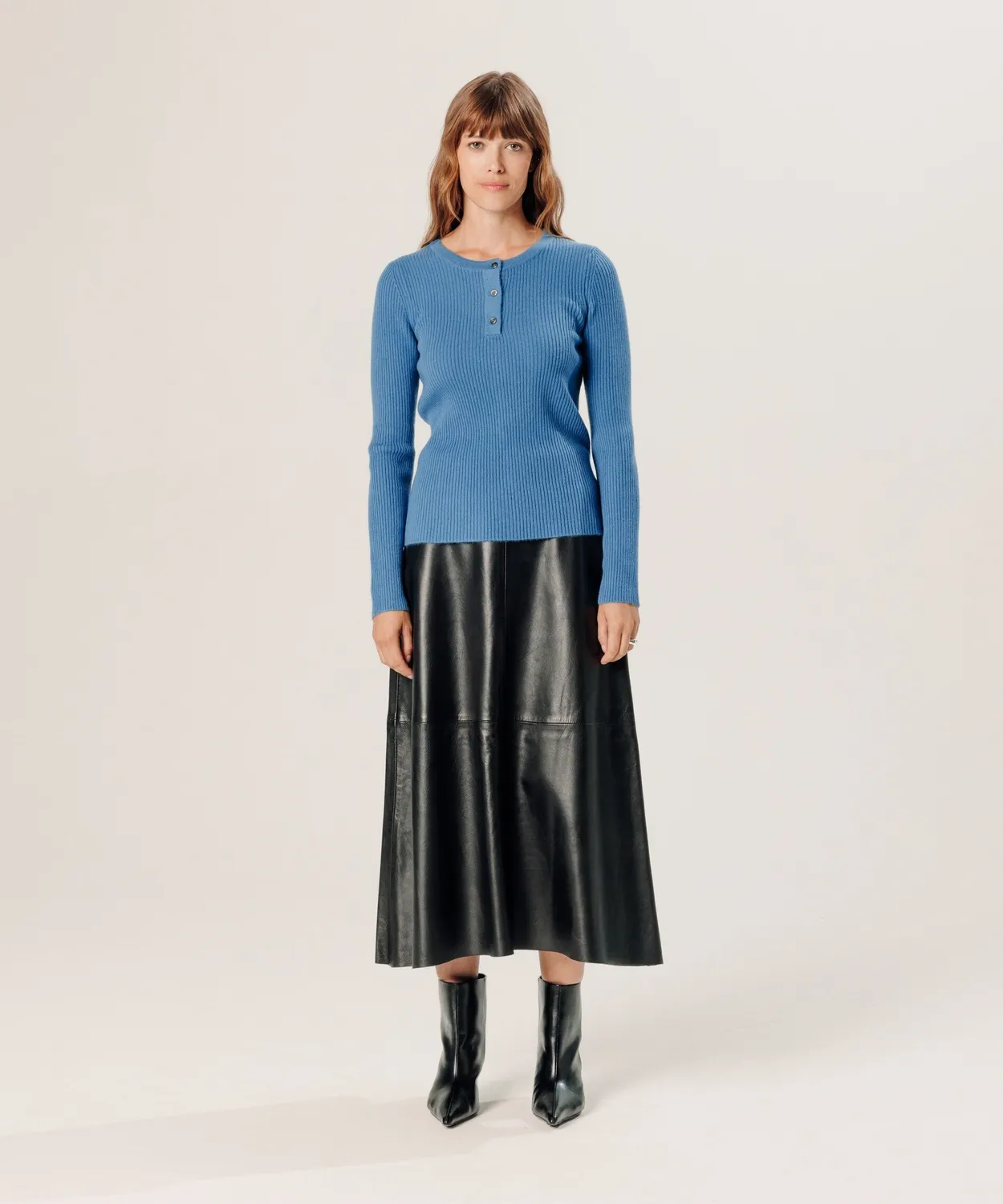 Rodier maglione cashmere collo tunisino blu azzurro