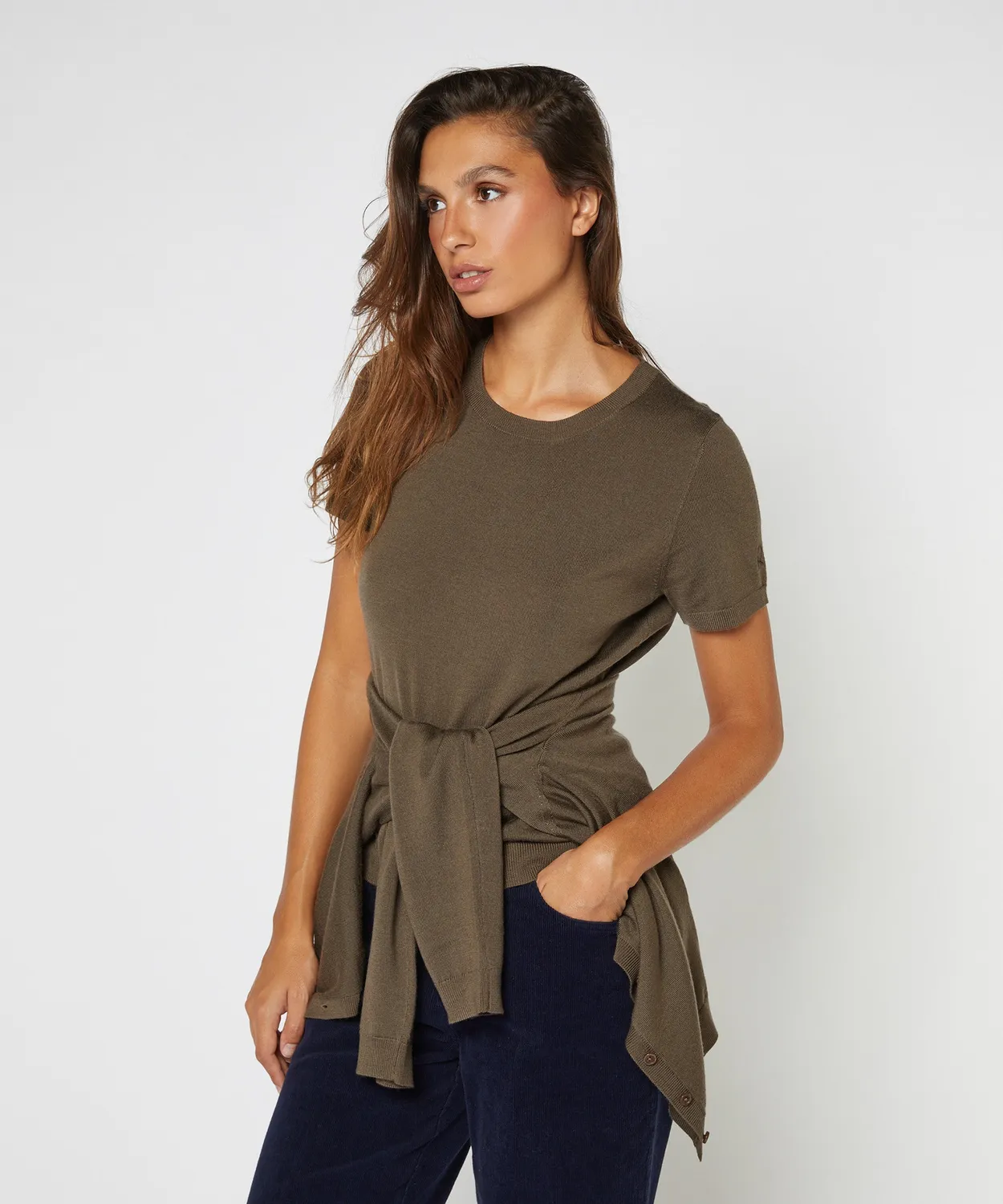 Rodier twin-set lana merino kaki cardigan pullover