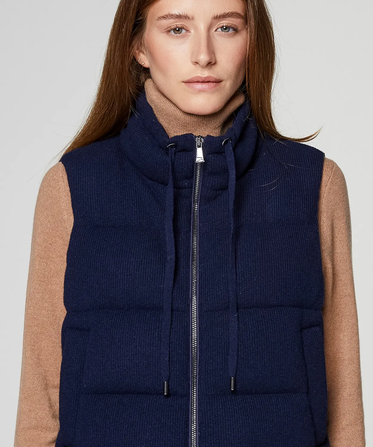 Rodier piumino smanicato cashmere blu marino trapunta