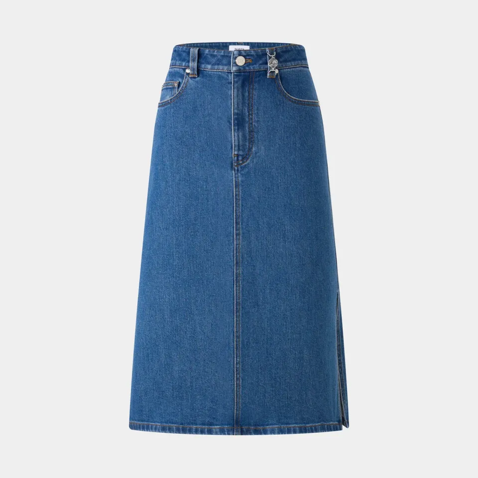 PORTS High-Waisted gonna midi in denim blu spacco