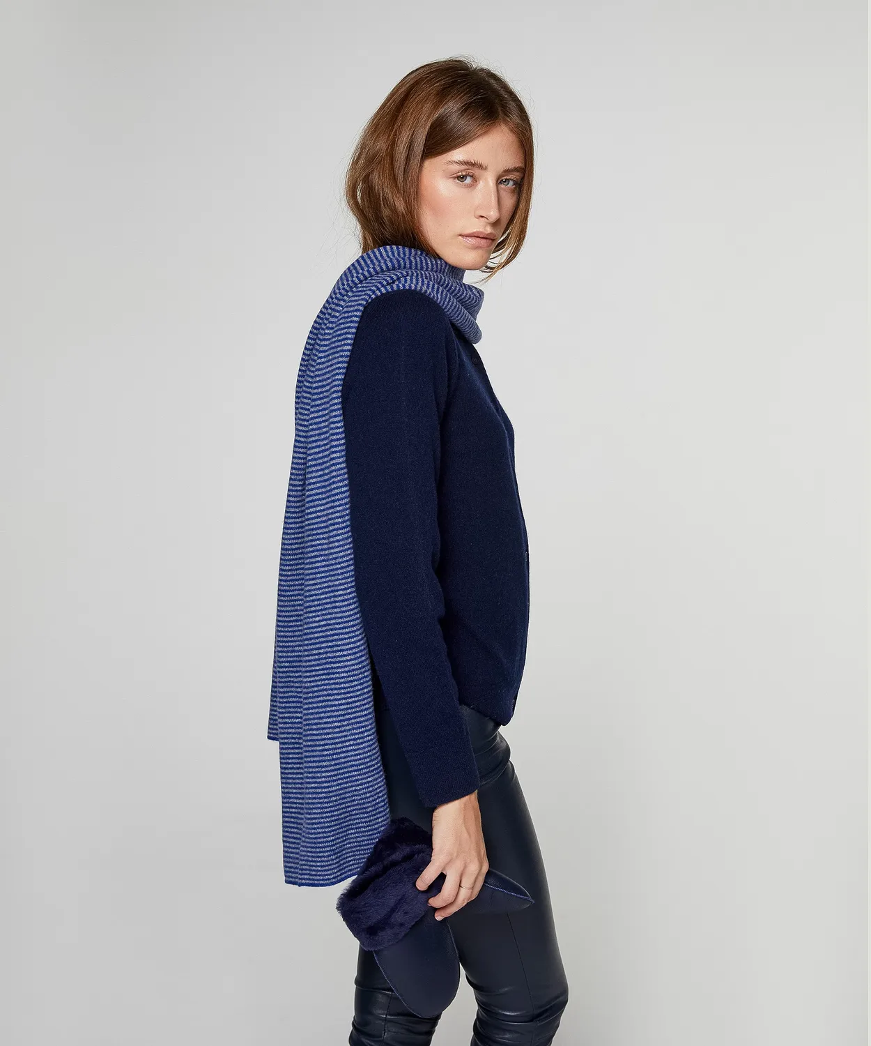 Rodier sciarpa cashmere righe oltremare triangolare