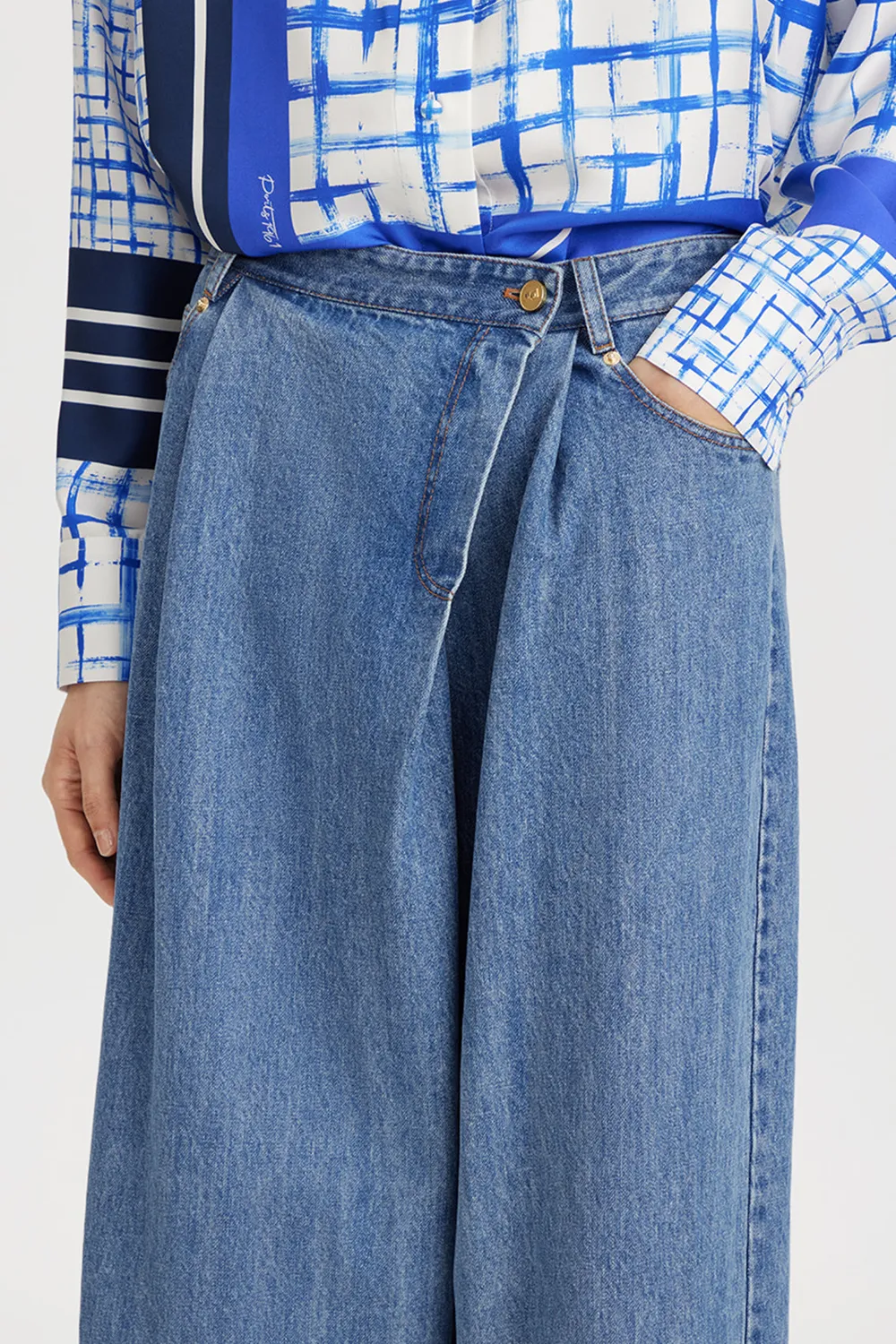 PORTS Wrap-Front Wide jeans indaco
