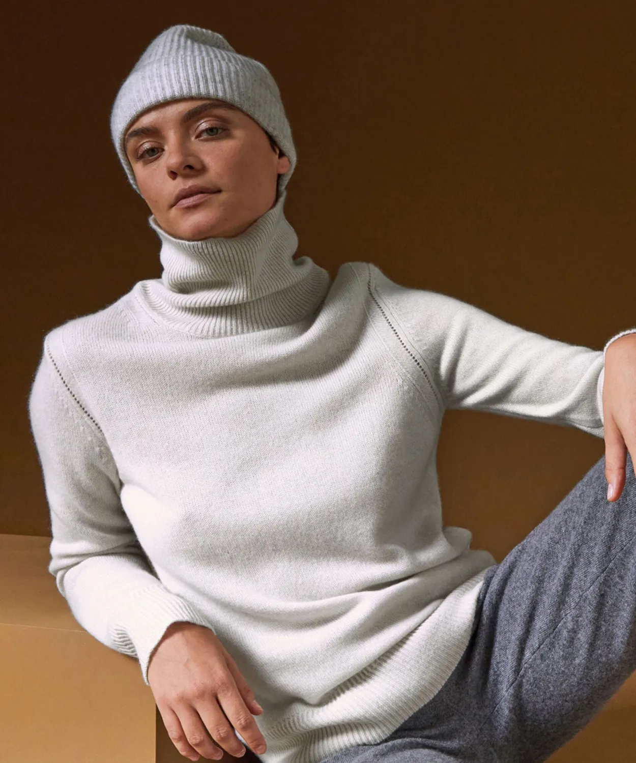 Rodier Dolcevita Oversize Cashmere Maglione Bianco 4 fili