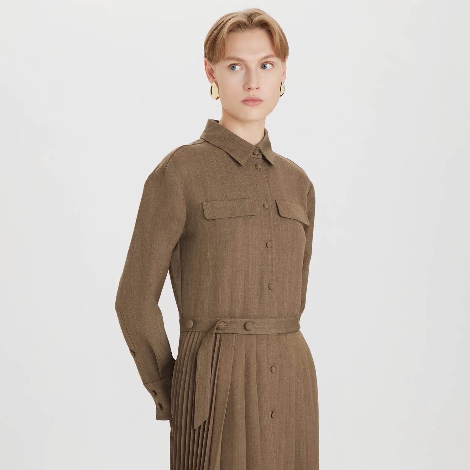Ports Wool-Blend Pleated chemisier plissettato lana 36