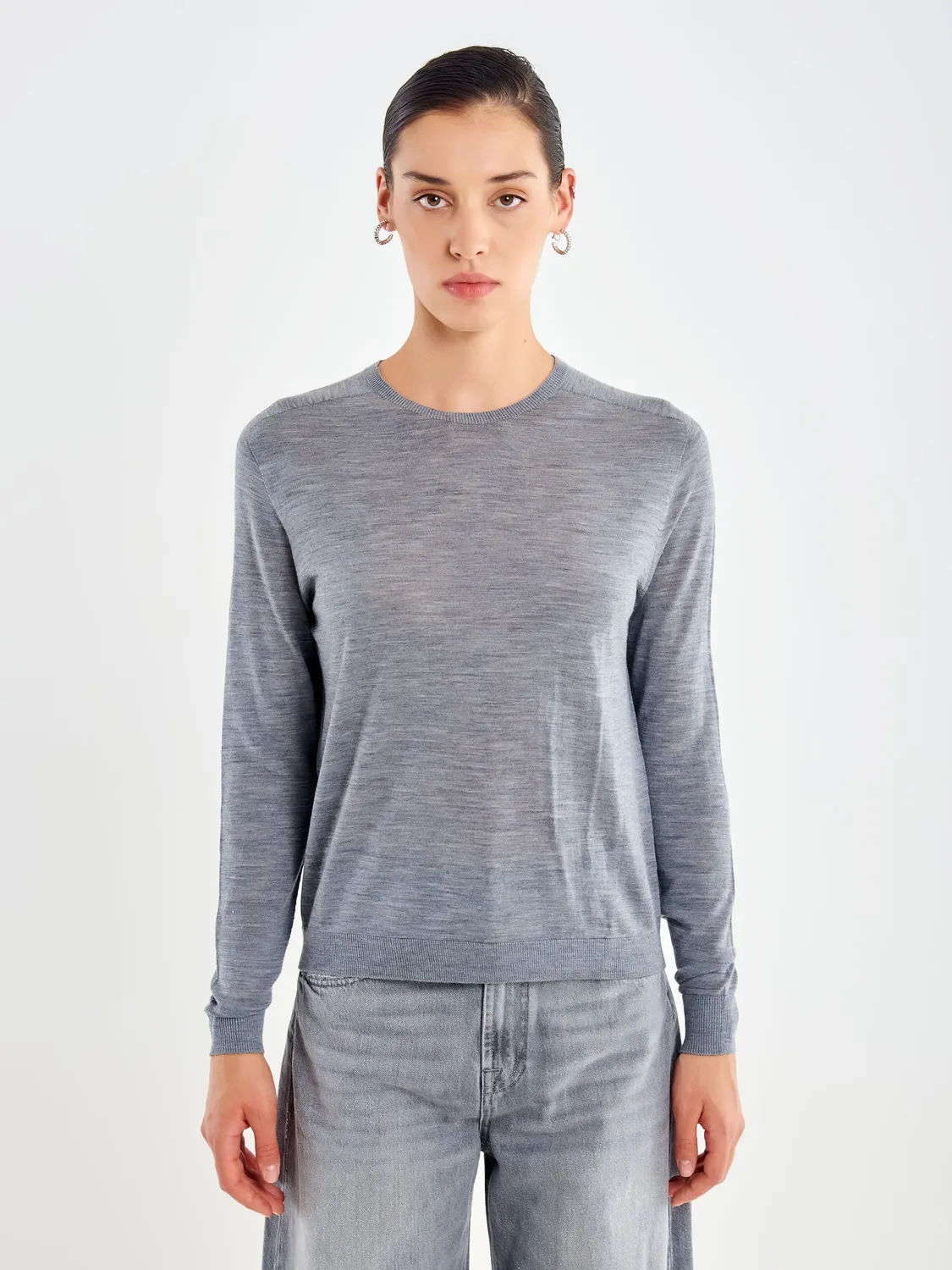 Vicolo pull girocollo grigio lana merinos