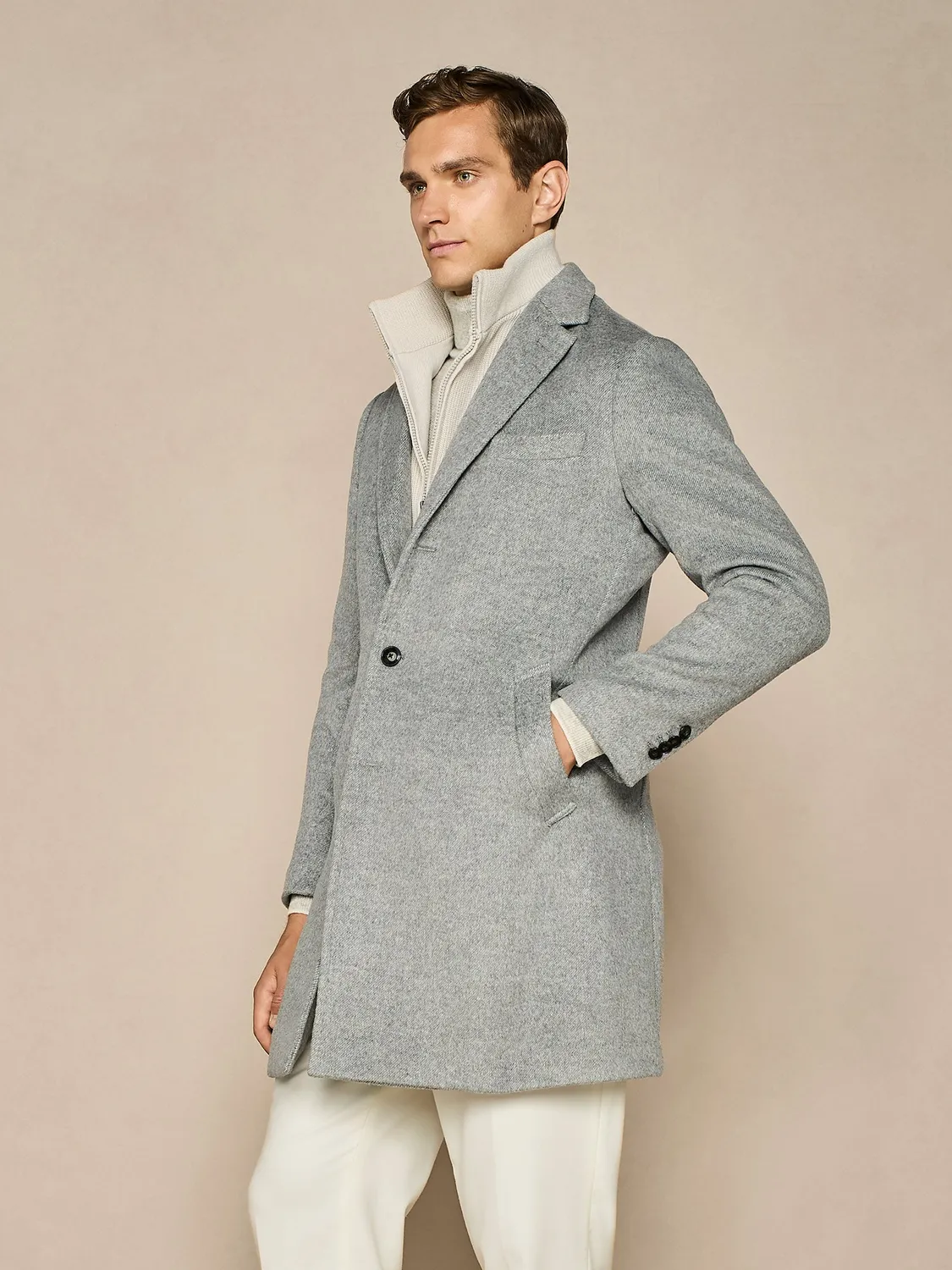 Paul Taylor Monopetto Velour Maglia Cappotto Grigio Chiaro