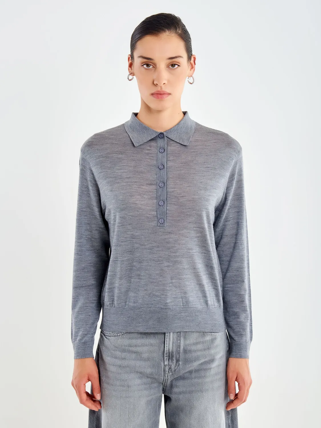 Vicolo Polo in Merinos polo lana maniche lunghe grigio