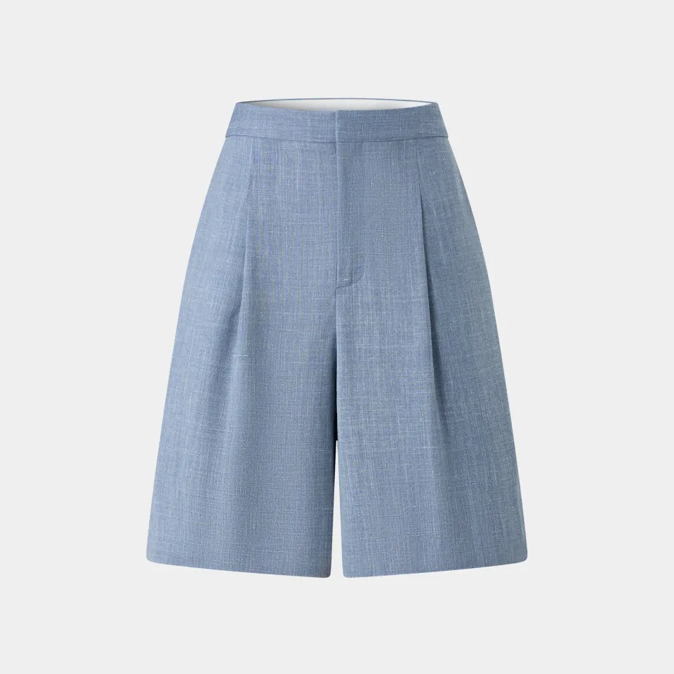 Ports Azure Shorts Blu Pieghe Lana Seta