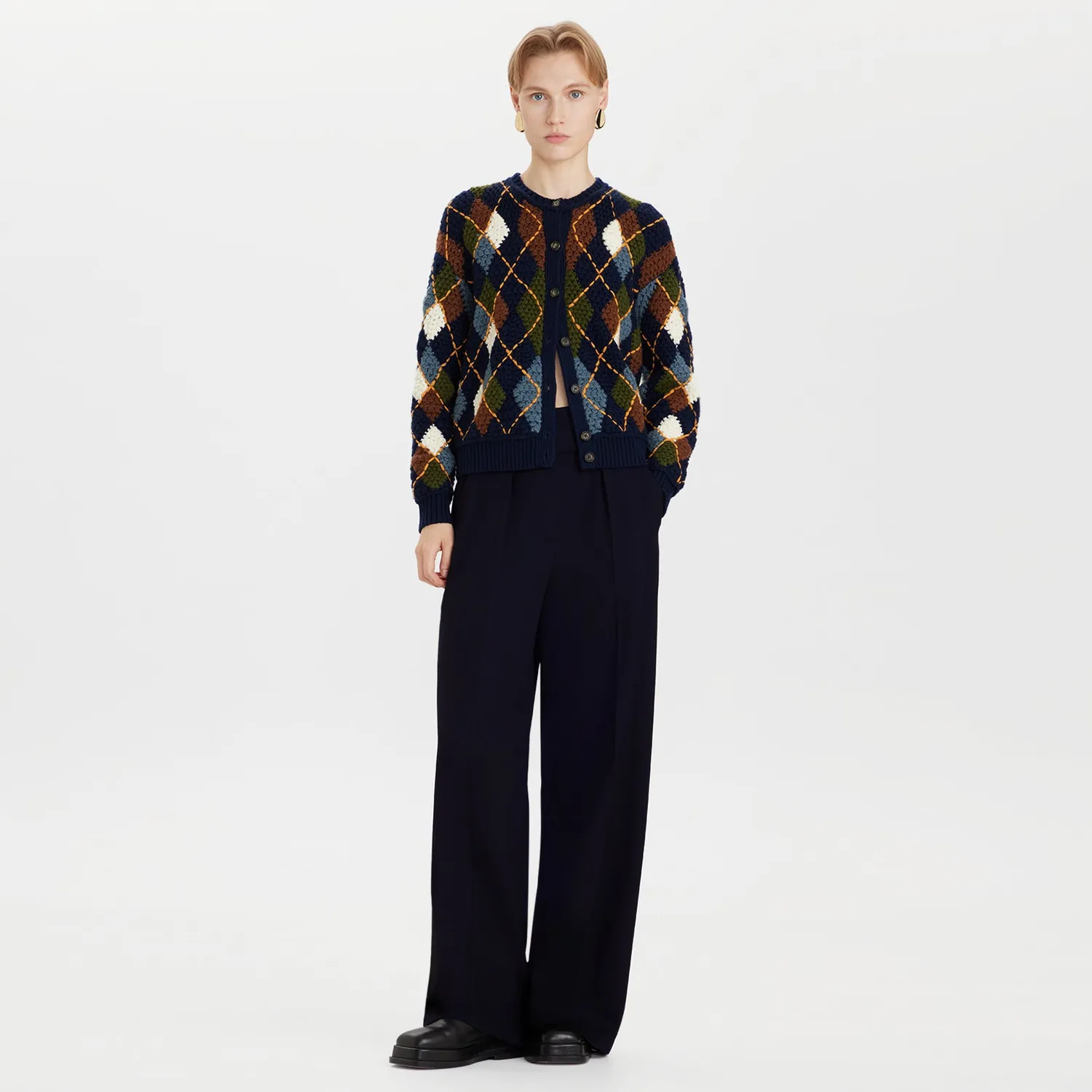 PORTS PW426KFN07 cardigan lana rombi blu