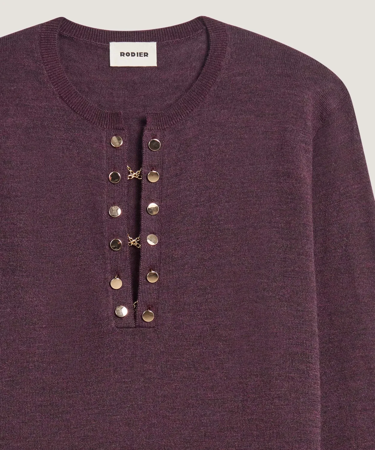 Rodier maglione collo tunisino lana merino marrone scuro