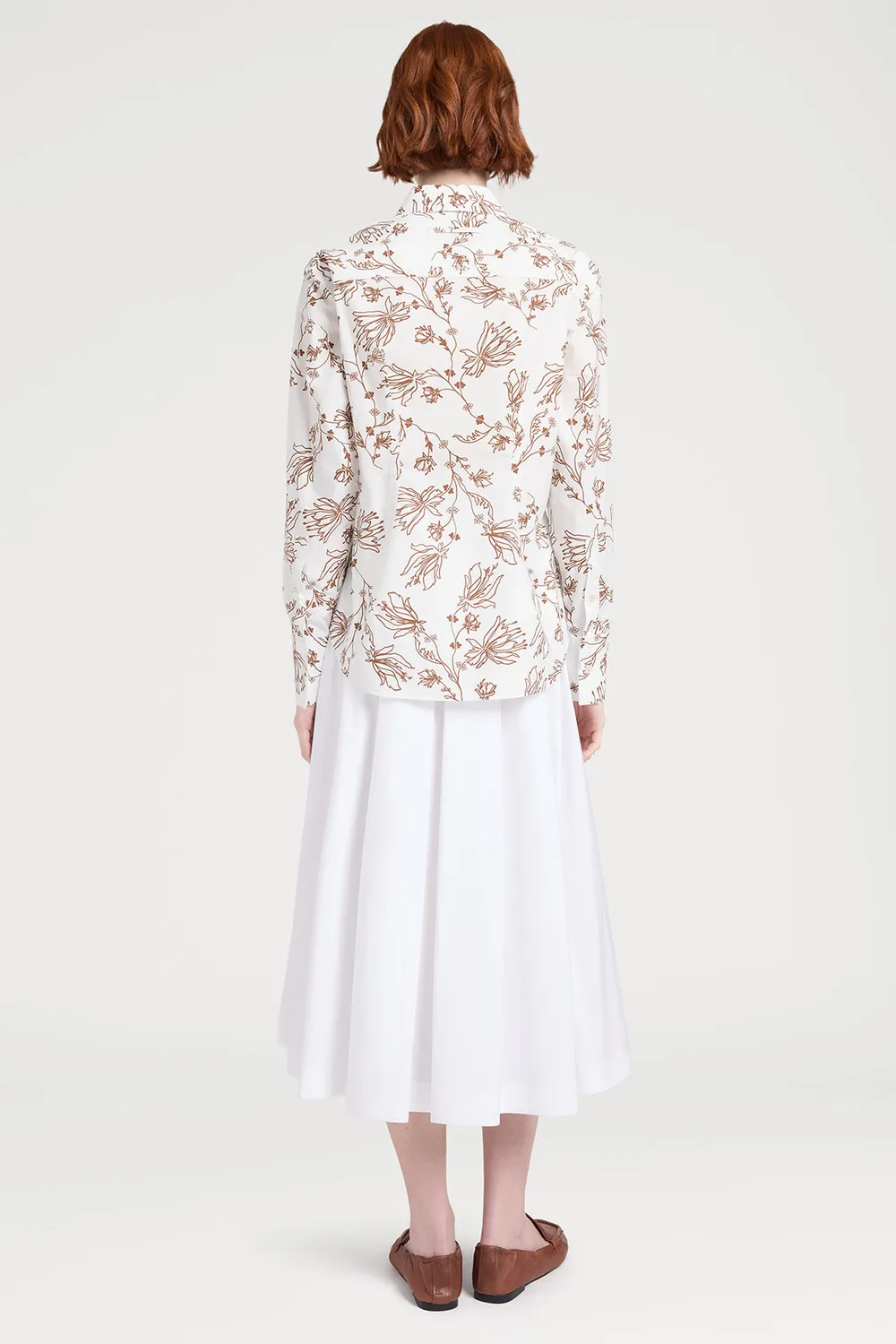 Ports Floral Print camicia bianca a fiori marroni