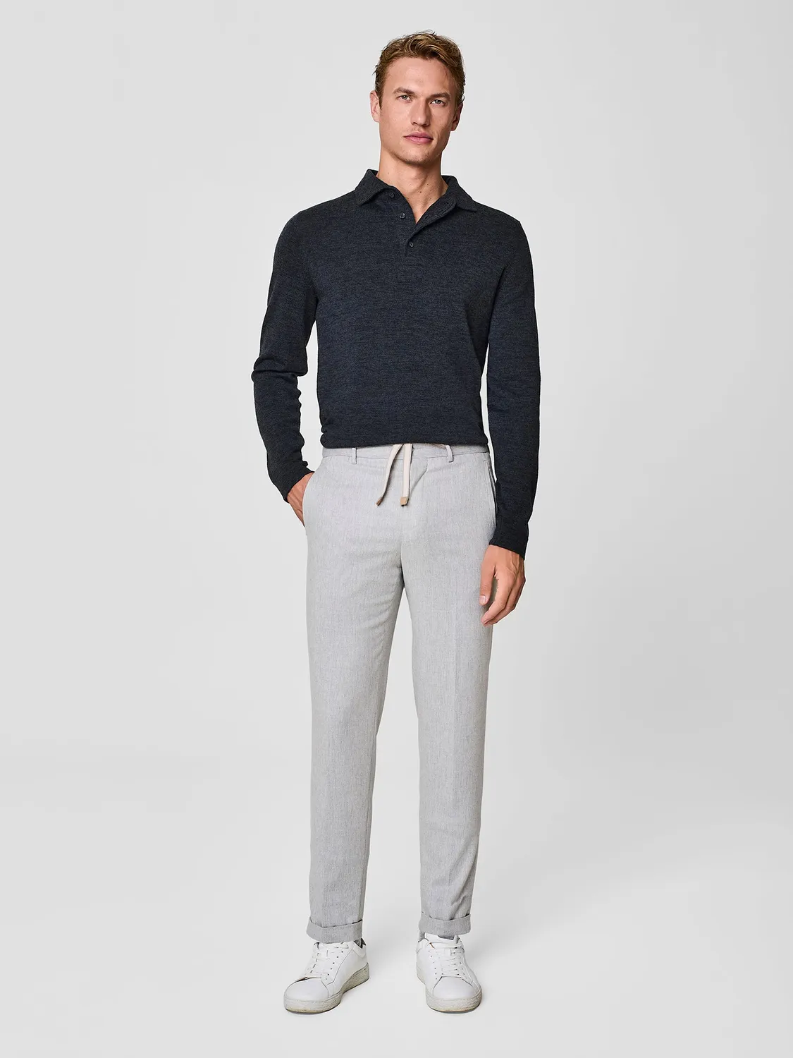 Paul Taylor polo maglia merino grigio scuro bottoni