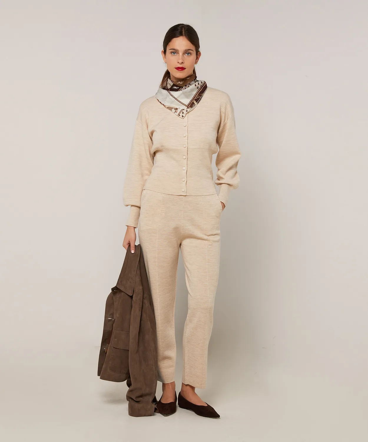 Rodier Cardigan Corto Lana beige melange maniche sbuffo