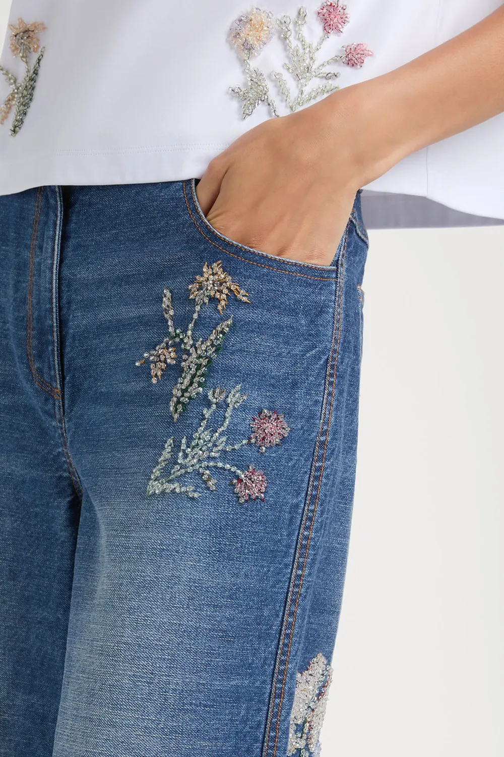 PORTS Floral Fantasy jeans mid denim fantasia floreale