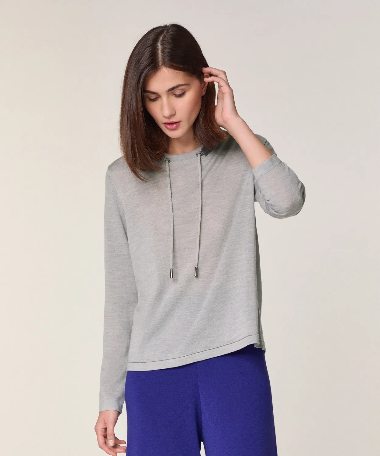 Rodier Maglione girocollo lana merino grigio chiaro maglia fine