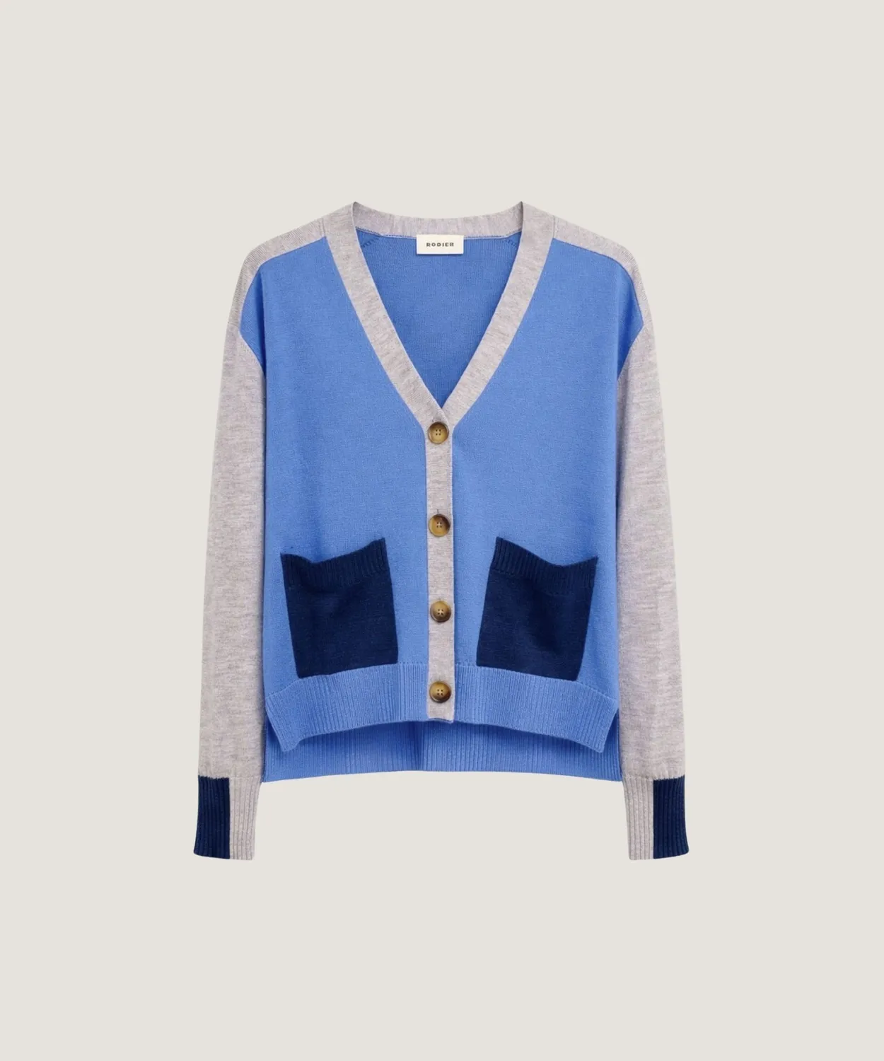Rodier Cardigan tricolore lana merino Horizon Blue