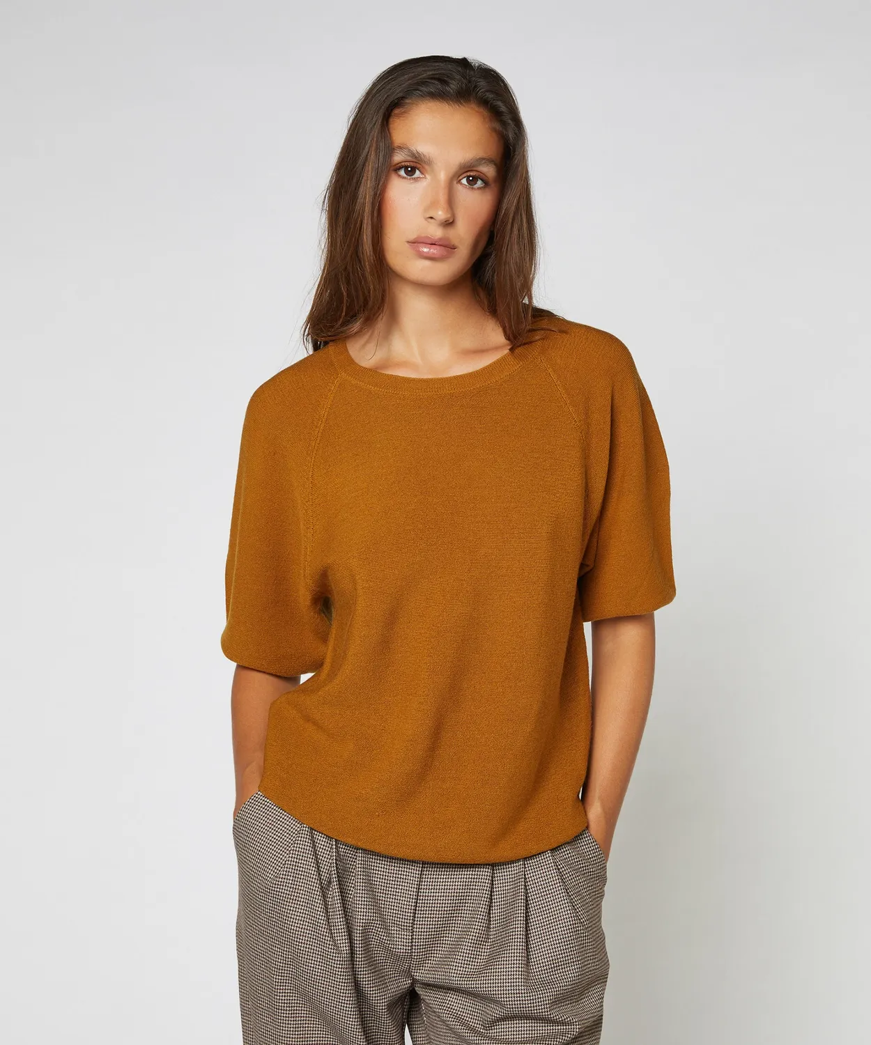 Rodier girocollo 3/4 maglione lana merino senape