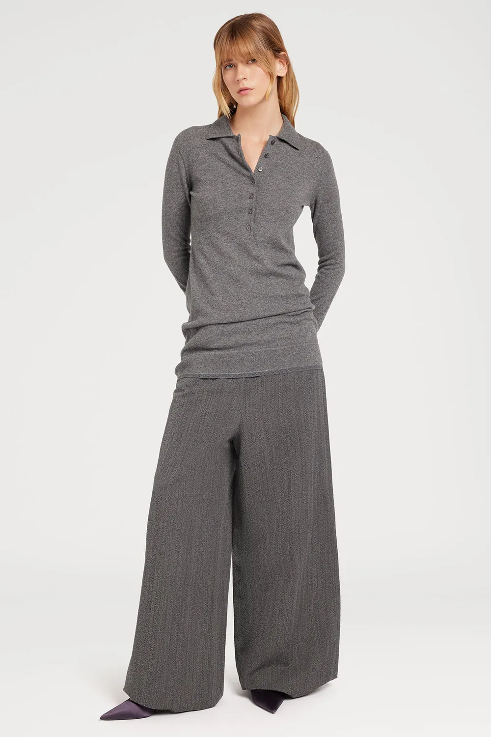 Ports 1961 Cashmere Grey Polo maglia polo cashmere grigia