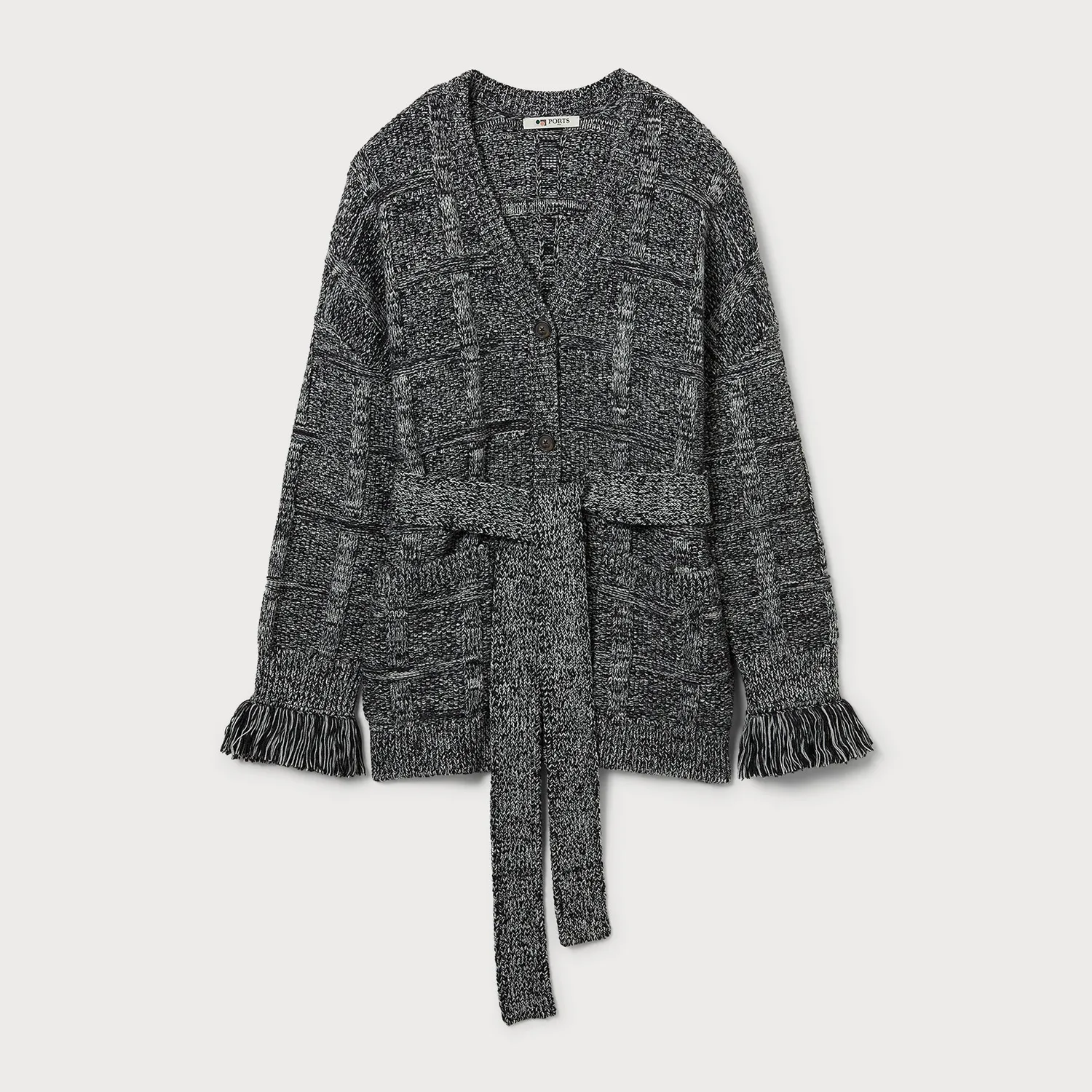 PORTS Check-Knit cardigan lana grigio cintura
