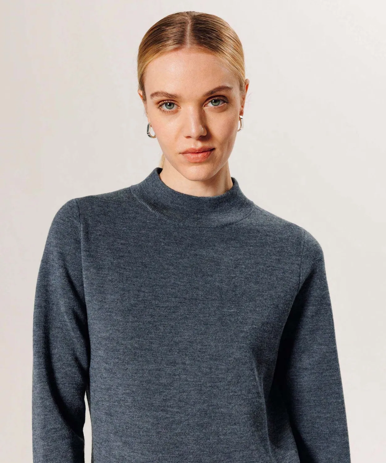 Rodier abito Milano lana merino grigio piombo collo alto
