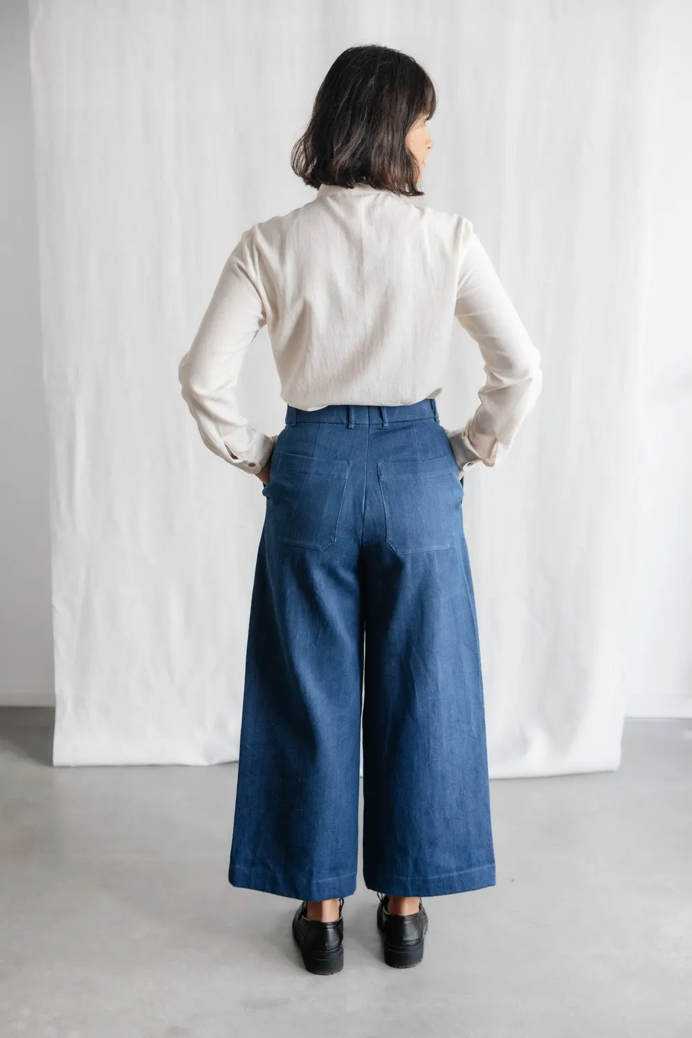 Jyoti Fair Works Damini pantaloni denim cotone gamba larga