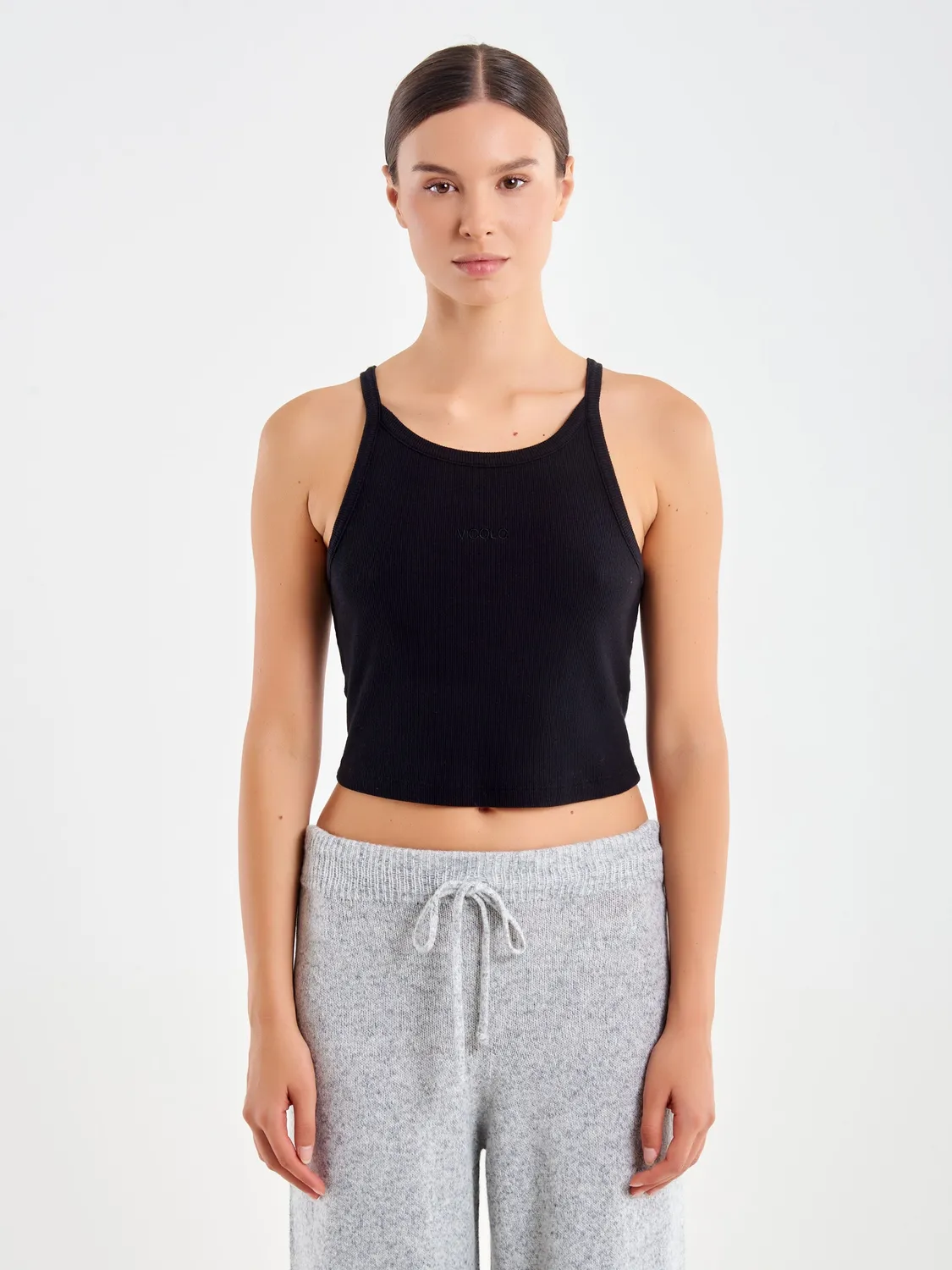 Vicolo Canotta Corta a Costine top nero cotone S-L