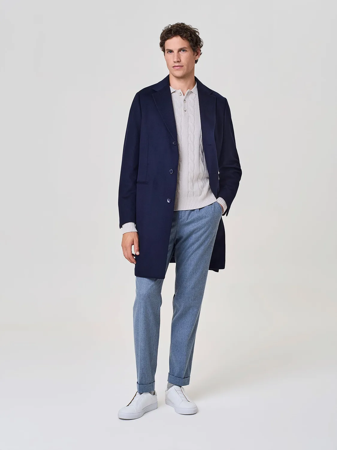 Paul Taylor Cappotto Monopetto Cashmere Blu Puro Sfoderato